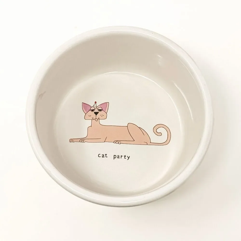 Party Cat Ursula Dodge Stoneware Cat Food Bowl 6” Cats Party Hats Pet Dish